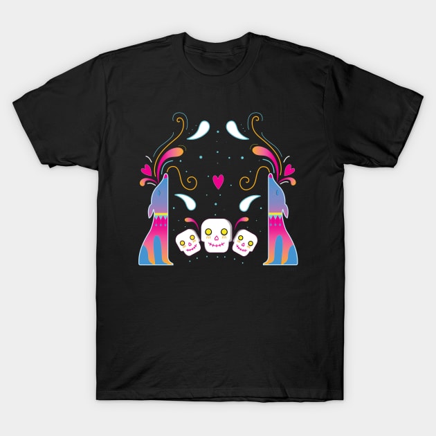 Mexican xolos and candy skulls T-Shirt by Gabriela